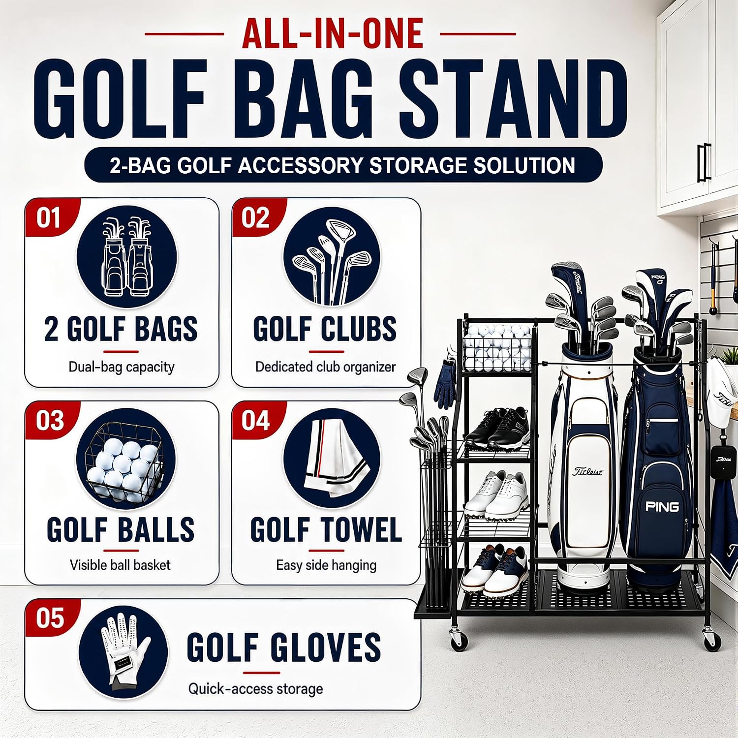 Heavy Duty Golf Bag Storage Ra - огляд і ціна Sports Equipment Bag With Wheels